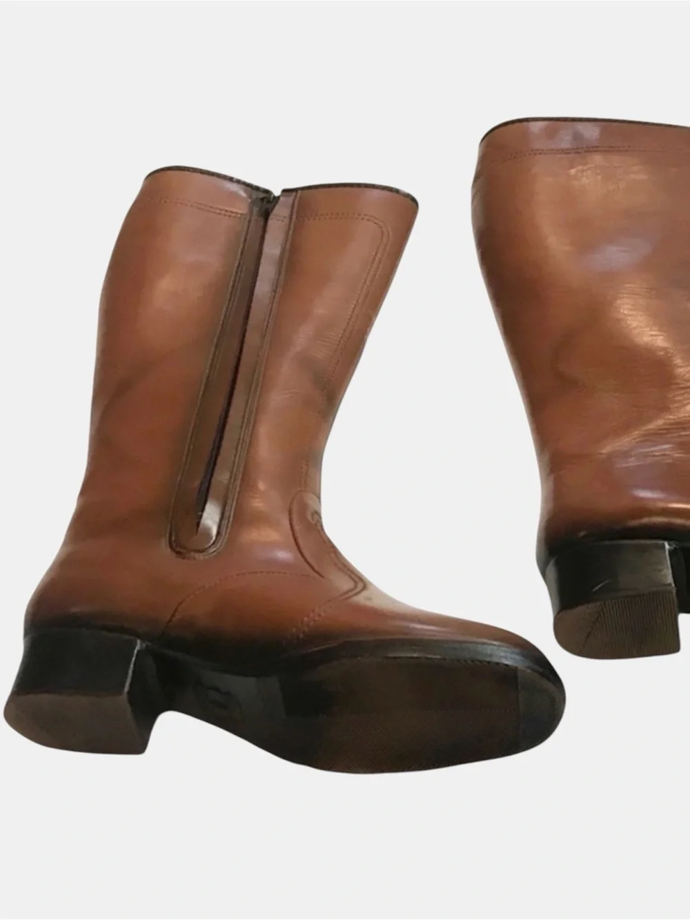 Vintage Sears Cognac Brown Waterproof Rain Boots 70s Style Size 7